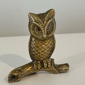 Vintage Solid brass MCM owl perched on a tree branch mid century decor